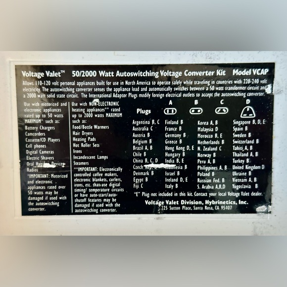 Voltage Valet Travel 50/2000 Watt Voltage Travel Electric Converter Plug Kit - Picture 7 of 8